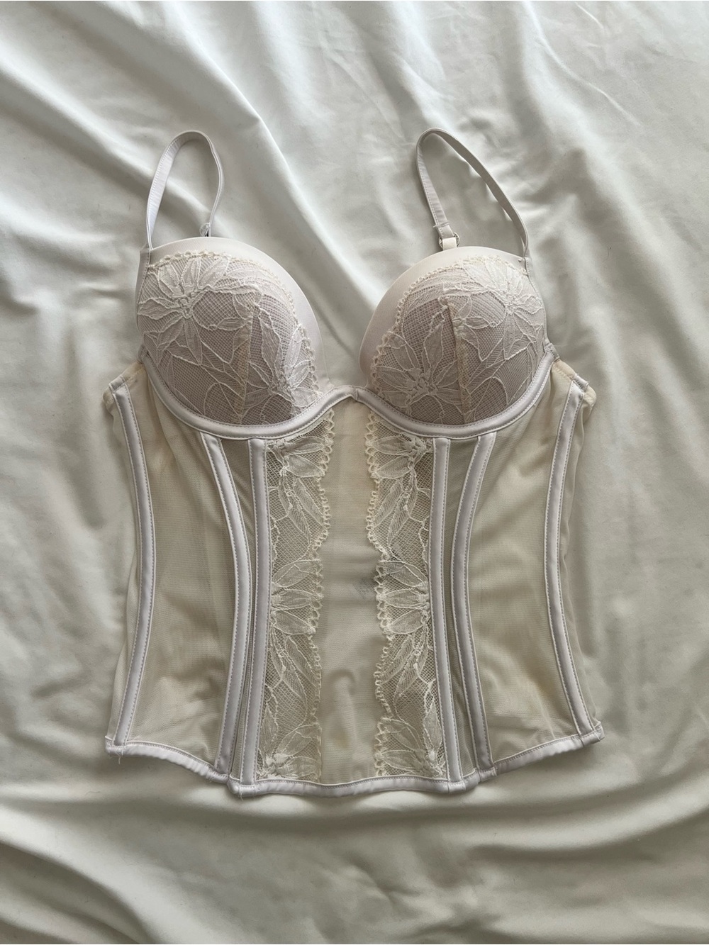 La Senza White Lace Corset Bustier Top Coquette Balletcore Bridal Sz M